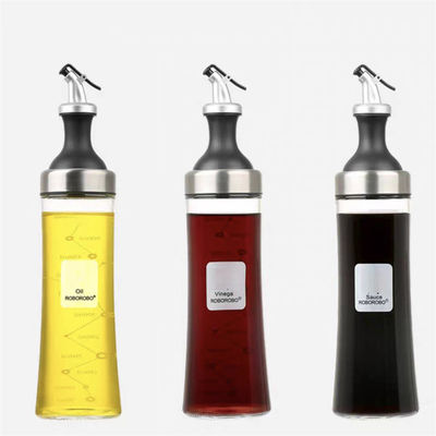 হাউজিং উচ্চ Borosilicate গ্লাস তেল জার বাঁকা spout এবং তেল নিয়ন্ত্রণ পরিমাপ সঙ্গে সেট স্টক