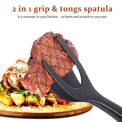 রান্নার সরঞ্জাম জন্য 2 ইন 1 Spatula Tong কালো ডিম Flipper Tong প্যানকেক মাছ ফ্রেঞ্চ টোস্ট