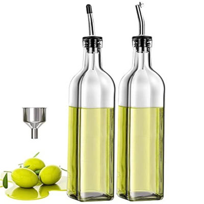 গ্লাস অয়েল ডিসপেনসর বোতল 500ML/17OZ স্কয়ার আকৃতির রান্নাঘর তেল এবং ভিনেগার জন্য স্টক