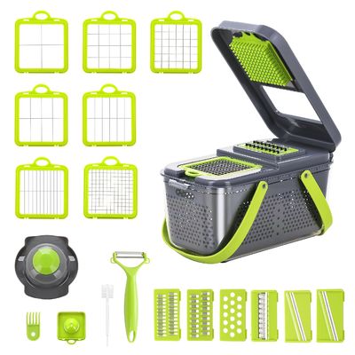 22pcs গ্রাসেবল স্লাইসার ডাইসার ড্রেন বাস্কেট হ্যান্ডেল এবং টেকসই ম্যান্ডোলিন কাটার সহ