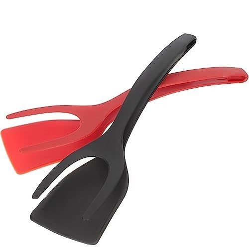 রান্নার সরঞ্জাম জন্য 2 ইন 1 Spatula Tong কালো ডিম Flipper Tong প্যানকেক মাছ ফ্রেঞ্চ টোস্ট