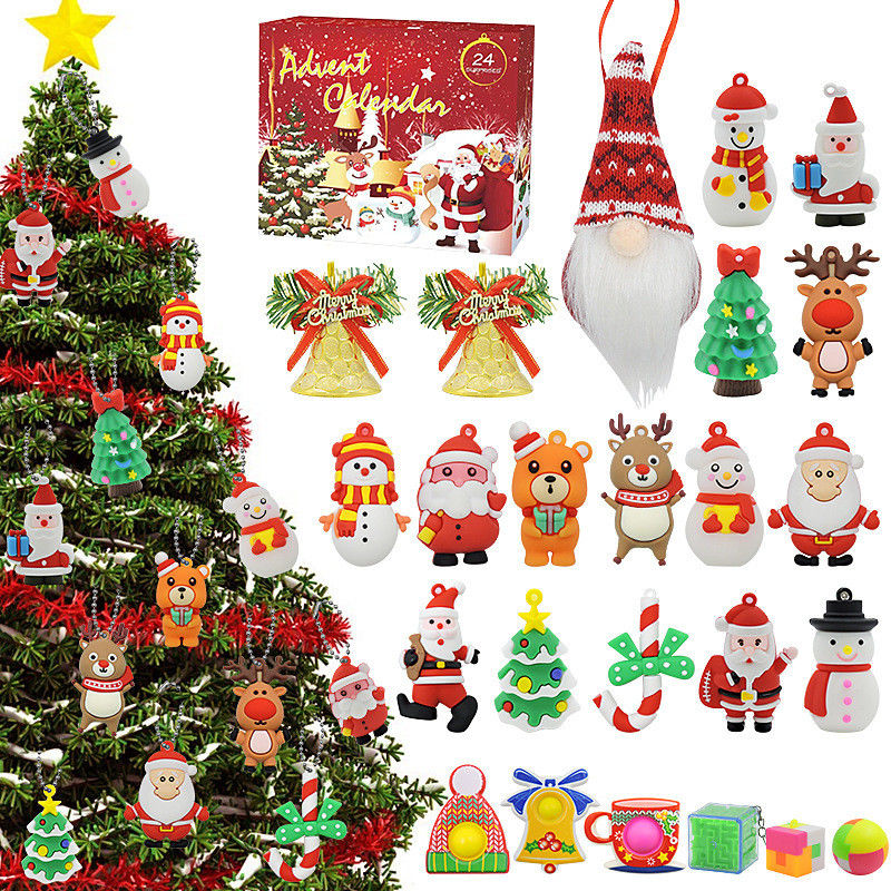 24pcs ক্রিসমাস অ্যাডভেন্ট ক্যালেন্ডার ব্লাইন্ড বক্স কার্টুন Fidget Squishy খেলনা শিশুদের জন্য খেলনা সেট